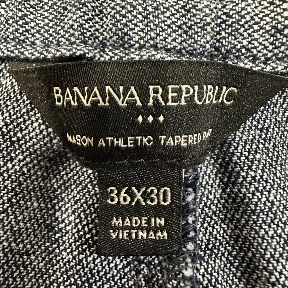 Banana Republic Mason Athletic Tapered Pants Mens 36x30 Blue Linen Blend Coastal
